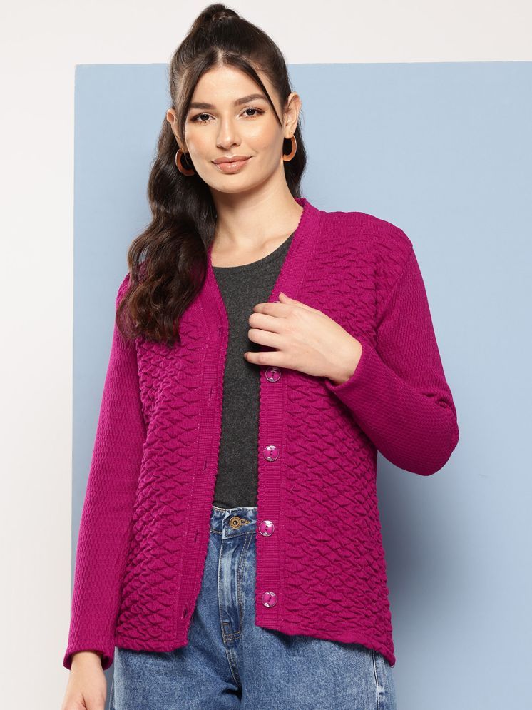     			Aarika Woollen V Neck Women's Buttoned Cardigans - Purple ( Single )