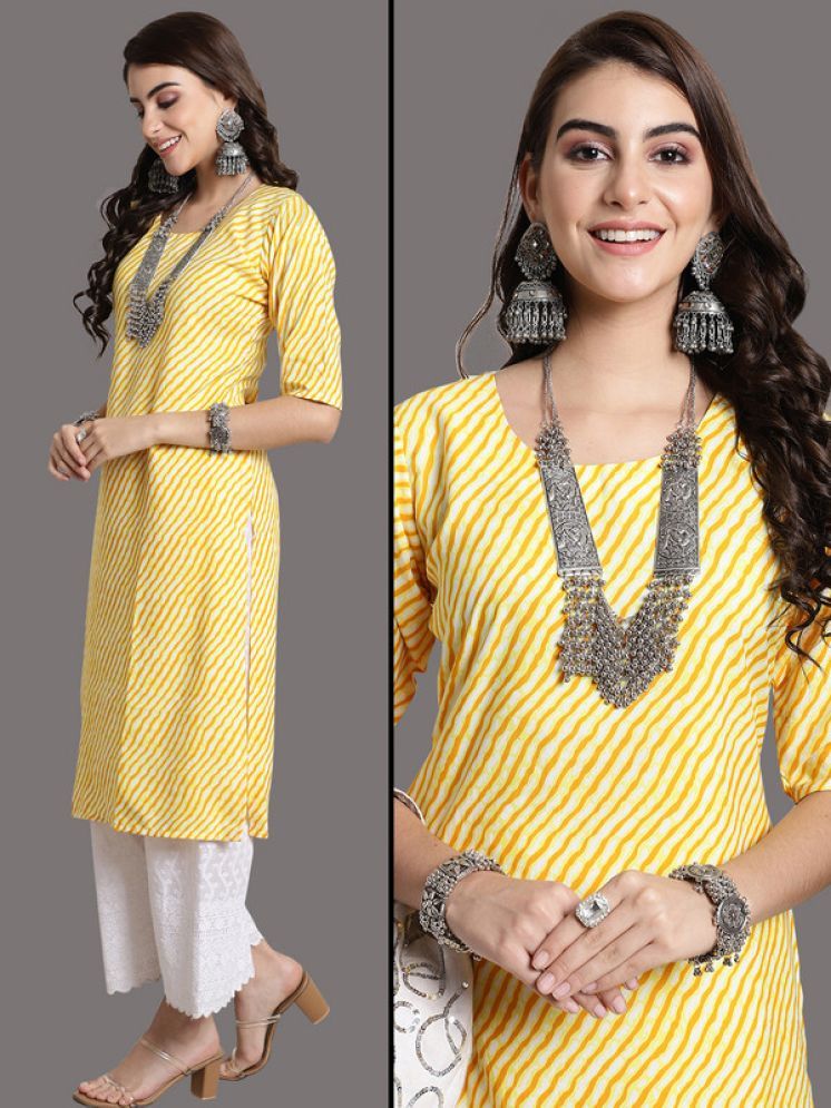     			Ethnic Basket Pack of 1 Crepe Printed Nayra Women's Kurti - ( Yellow )