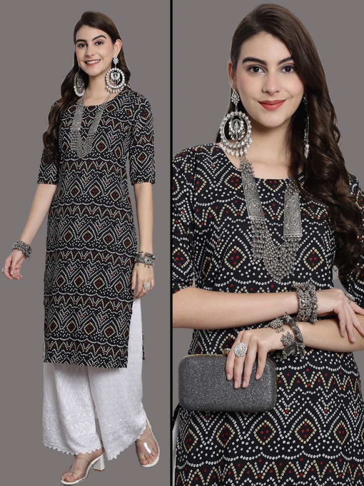     			Ethnic Basket Pack of 1 Crepe Printed Nayra Women's Kurti - ( Black )