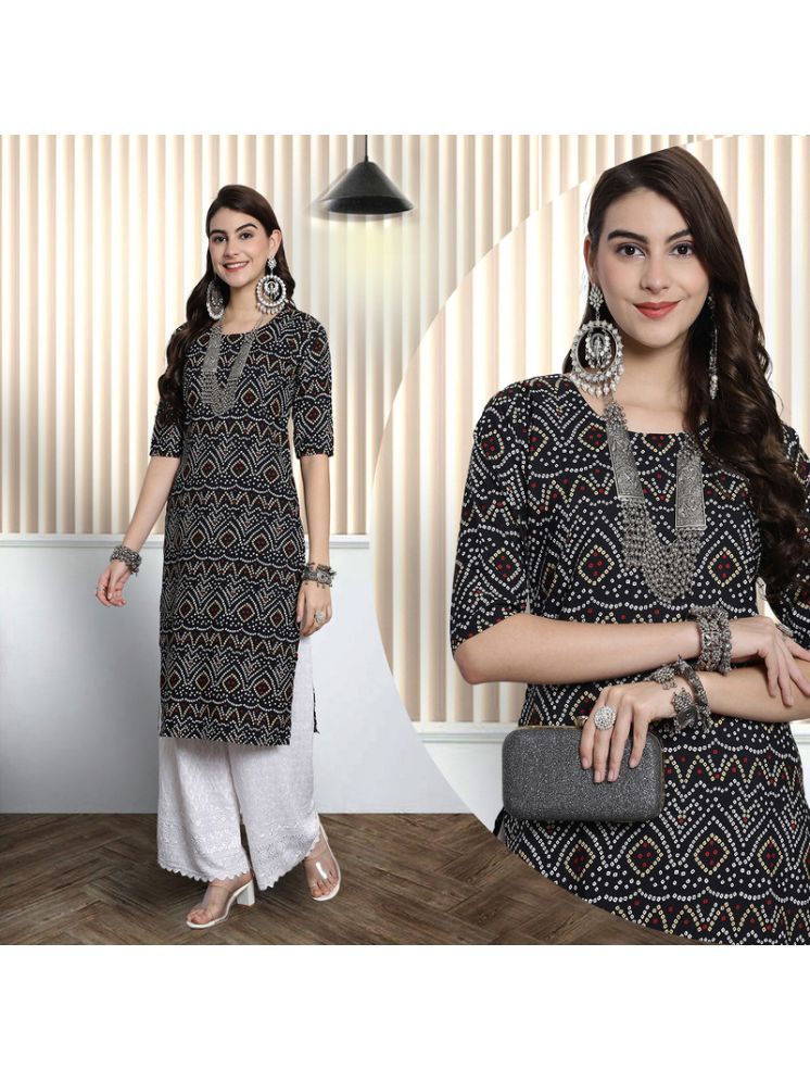     			Ethnic Basket Pack of 1 Crepe Printed A-line Women's Kurti - ( Black )