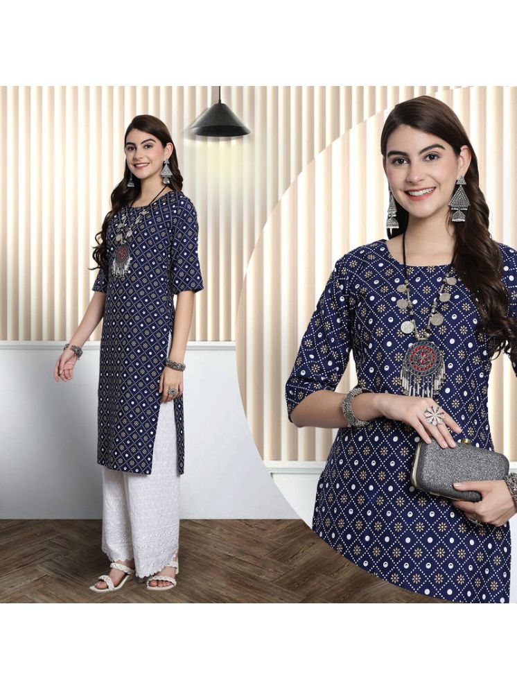     			Ethnic Basket Pack of 1 Crepe Printed A-line Women's Kurti - ( Blue )