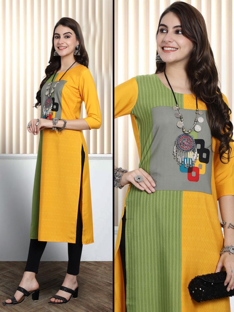     			Ethnic Basket Pack of 1 Crepe Printed Nayra Women's Kurti - ( Yellow )