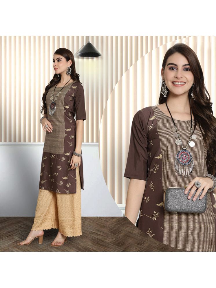     			Ethnic Basket Pack of 1 Crepe Printed A-line Women's Kurti - ( Coffee )