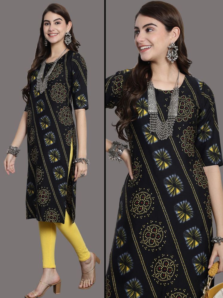     			Ethnic Basket Pack of 1 Crepe Printed Nayra Women's Kurti - ( Yellow & Black )