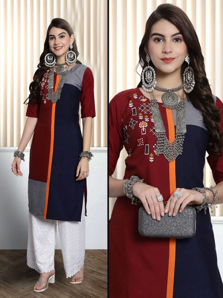     			Ethnic Basket Pack of 1 Crepe Printed Nayra Women's Kurti - ( Maroon )