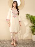 Vaamsi Viscose Embroidered Kurti With Pants Women's Stitched Salwar Suit - Off White ( Pack of 1 )