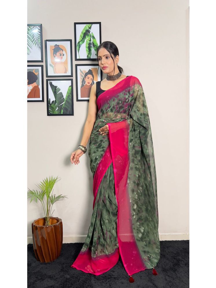     			A TO Z CART Georgette Embellished Saree With Blouse Piece - Green ( Pack of 1 )