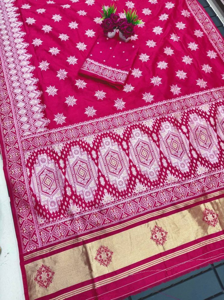     			A TO Z CART Jacquard Embellished Saree With Blouse Piece - Pink ( Pack of 1 )