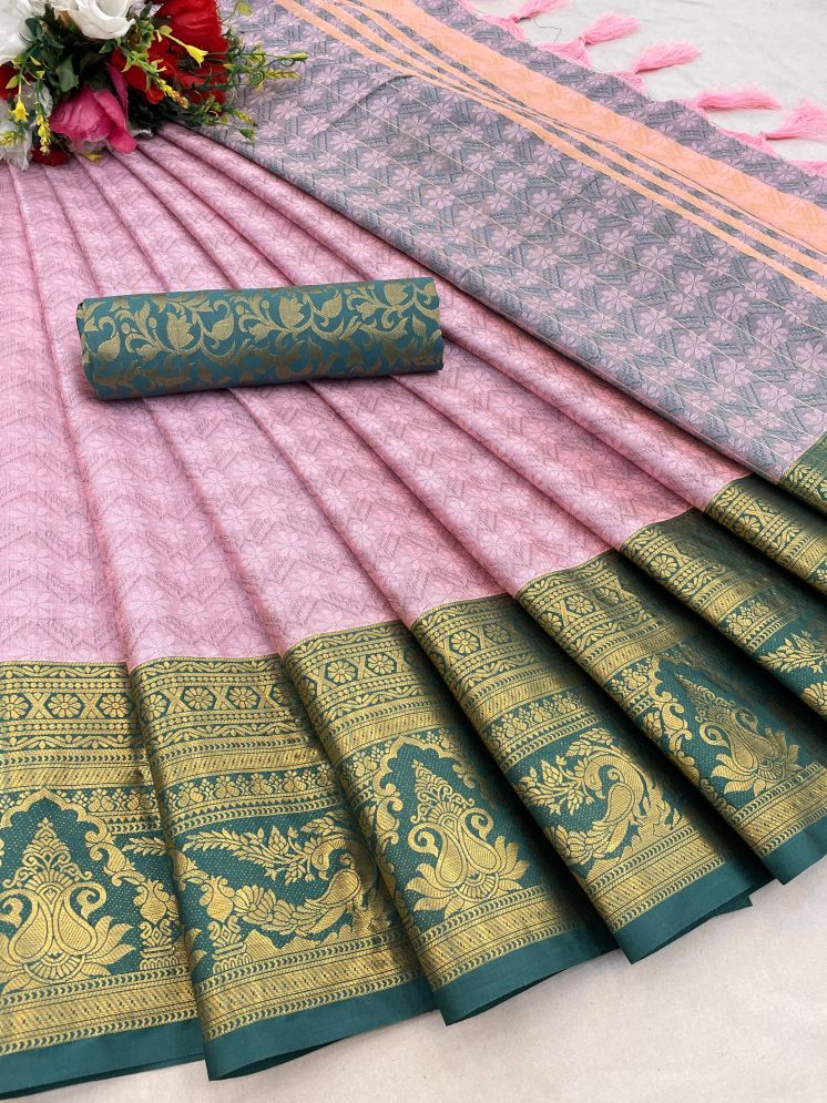     			A TO Z CART Kanjivaram Silk Woven Saree With Blouse Piece - Pink ( Pack of 1 )