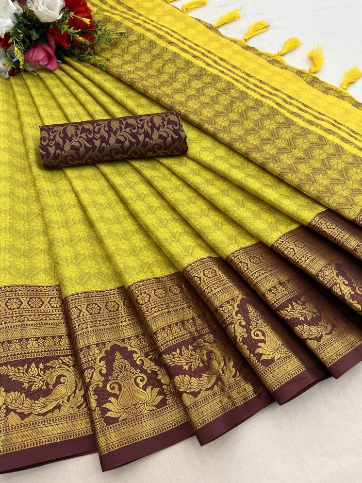     			A TO Z CART Kanjivaram Silk Woven Saree With Blouse Piece - Camel ( Pack of 1 )