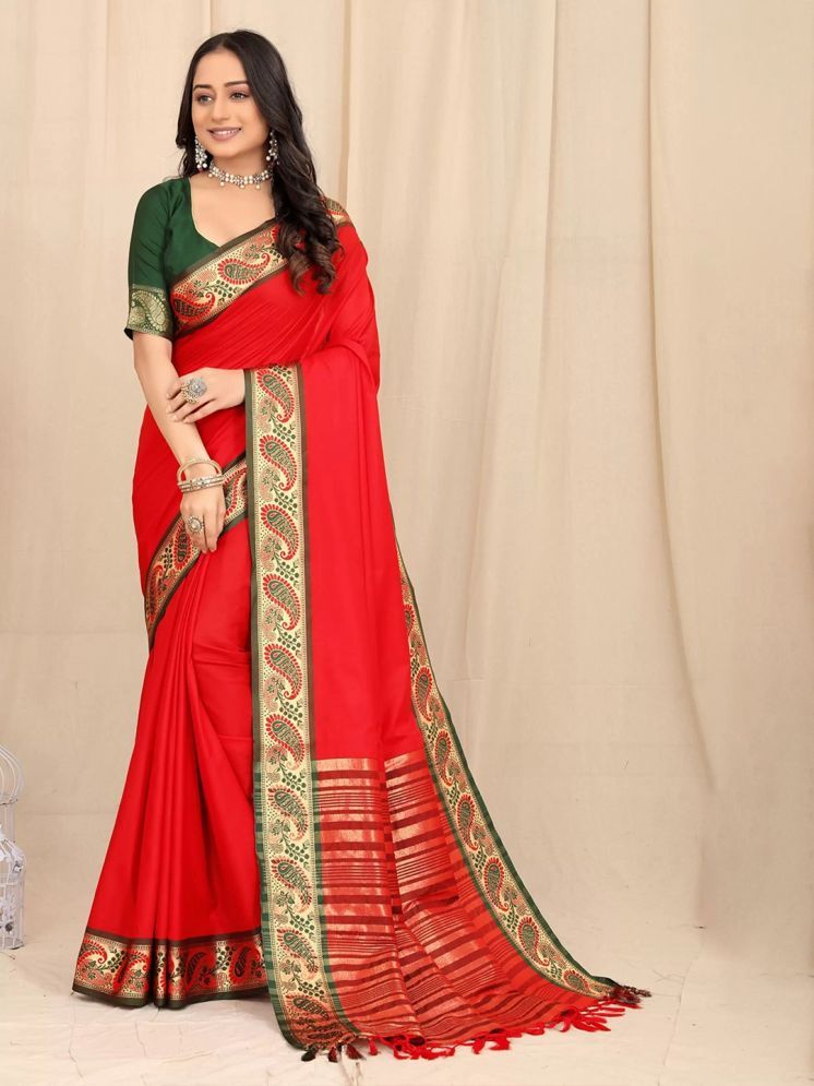     			A TO Z CART Silk Embellished Saree With Blouse Piece - Red ( Pack of 1 )