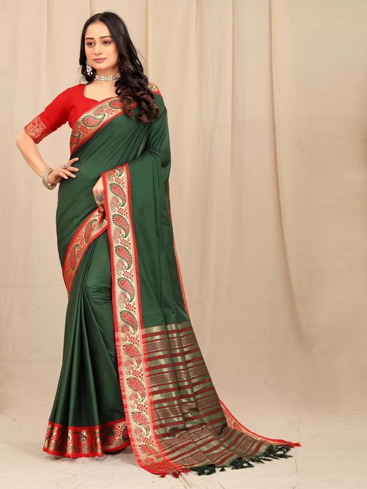     			A TO Z CART Silk Embellished Saree With Blouse Piece - Green ( Pack of 1 )