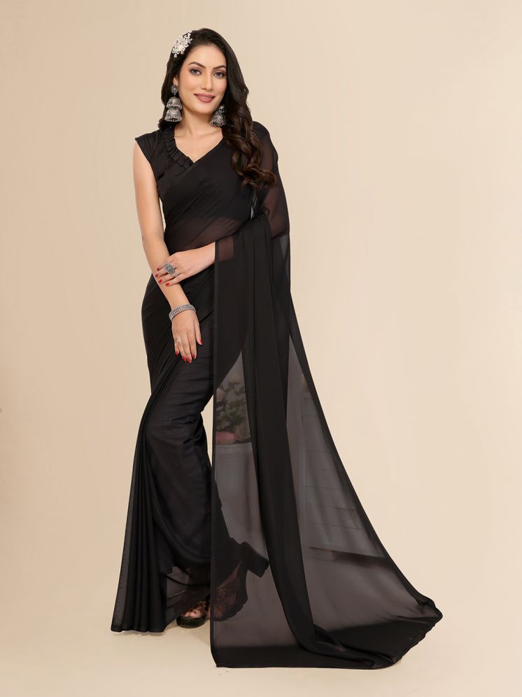     			ANAND SAREES Georgette Solid Saree With Blouse Piece - Black ( Pack of 1 )