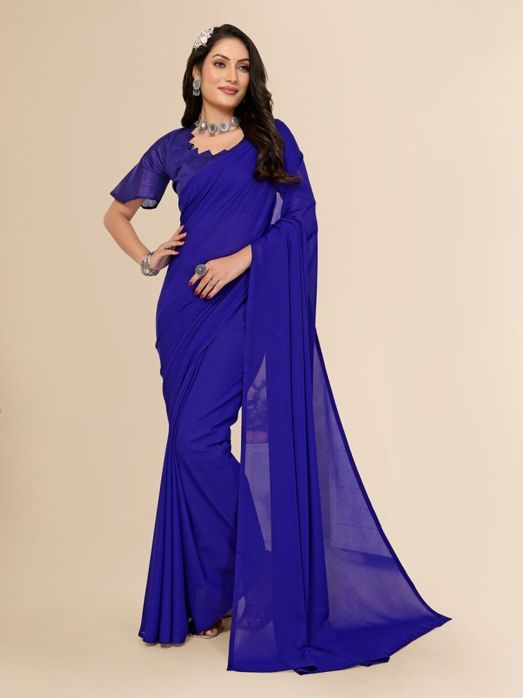     			ANAND SAREES Georgette Solid Saree With Blouse Piece - Blue ( Pack of 1 )