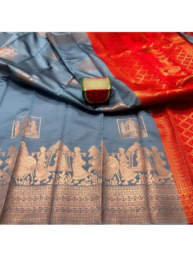     			Aika Banarasi Silk Embellished Saree With Blouse Piece - Grey ( Pack of 1 )