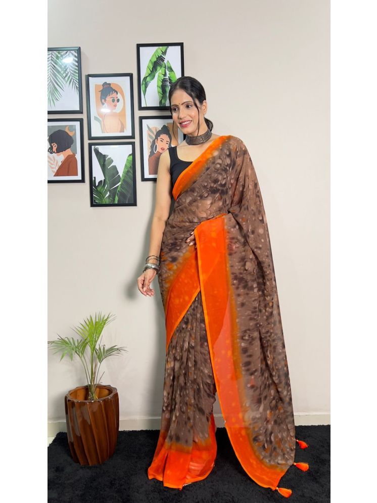     			Aika Georgette Embellished Saree With Blouse Piece - Brown ( Pack of 1 )