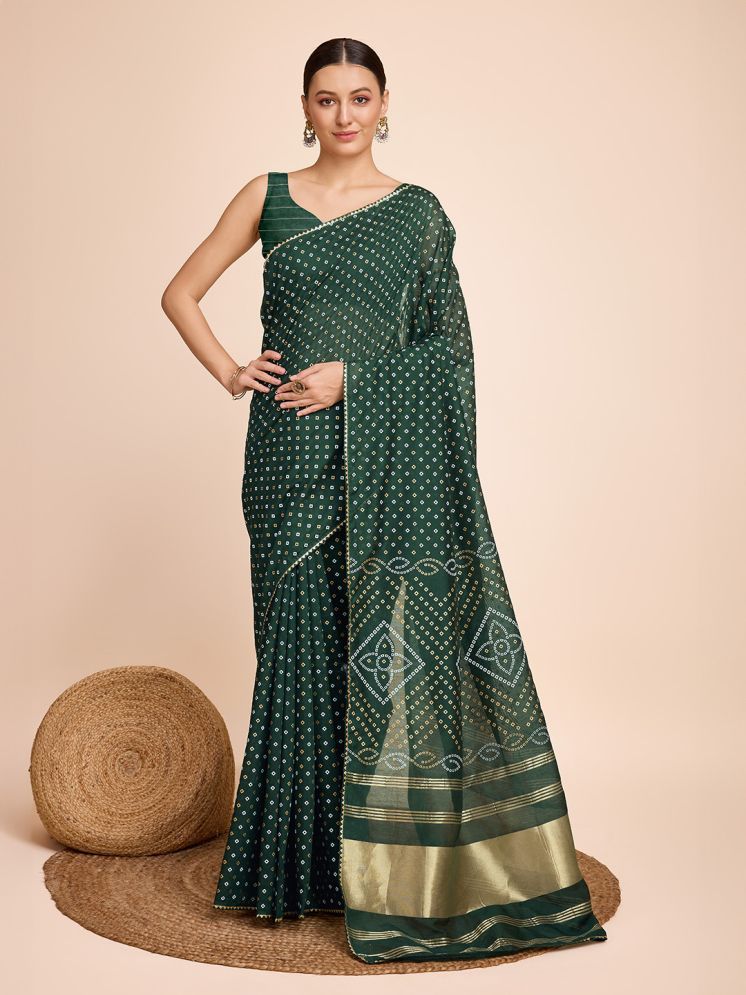     			Aika Silk Printed Saree With Blouse Piece - Green ( Pack of 1 )