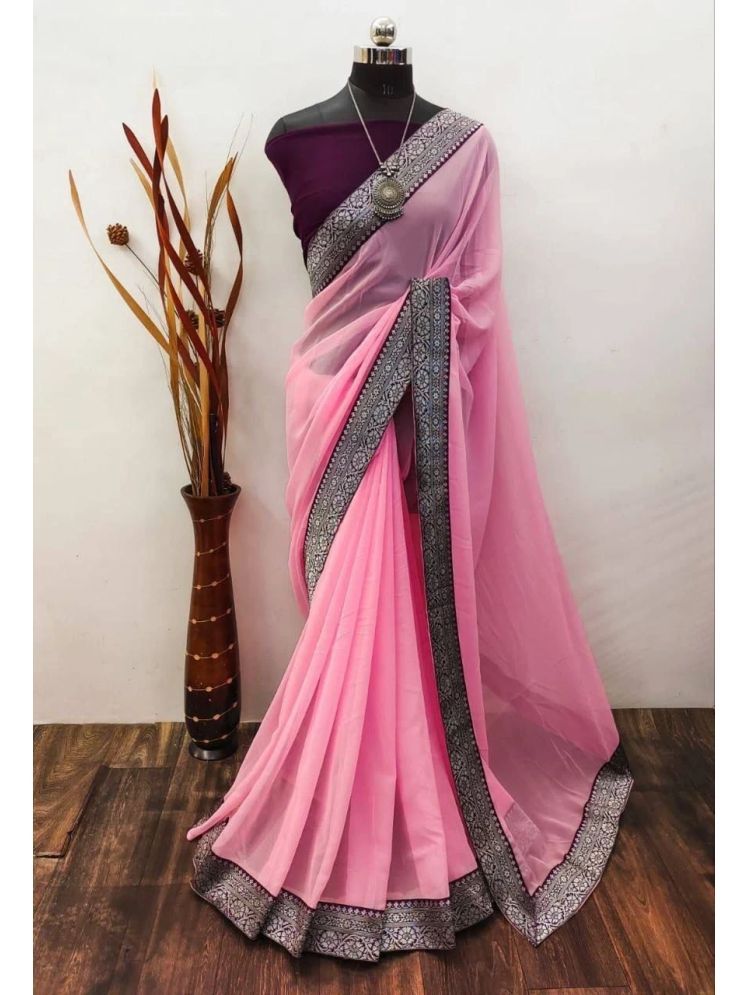     			Apnisha Banarasi Silk Printed Saree With Blouse Piece - Pink ( Pack of 1 )