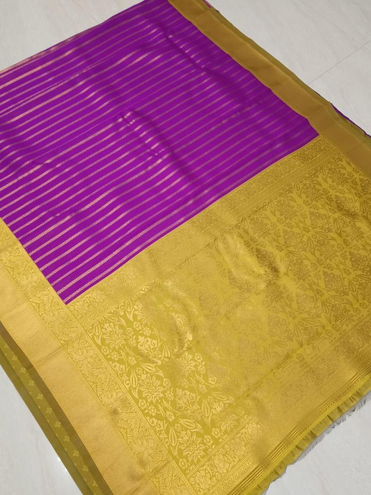     			Apnisha Banarasi Silk Striped Saree With Blouse Piece - Purple ( Pack of 1 )