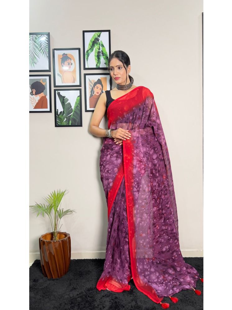     			Apnisha Georgette Printed Saree With Blouse Piece - Purple ( Pack of 1 )