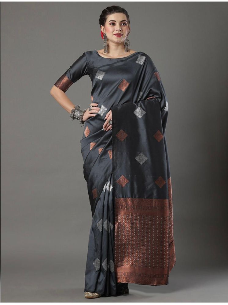     			DEVYOG ENTERPRISE Cotton Silk Self Design Saree With Blouse Piece - Dark Grey ( Pack of 1 )