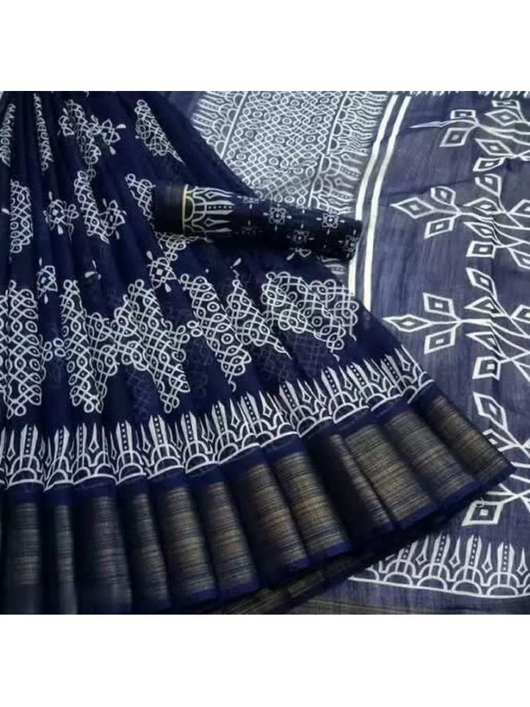     			INDIAN SILKS Cotton Silk Printed Saree Without Blouse Piece - Blue ( Pack of 1 )