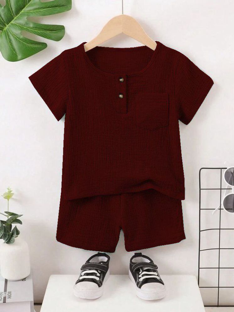     			Ocvito Maroon Cotton Blend Boys T-Shirt & Shorts ( Pack of 1 )