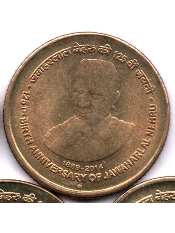     			RAJACOINS- 5 /  FIVE  RS / RUPEE /RUPEES  VERY RARE BRASS   U.N.C. 125 BIRTH ANNIVERSARY OF JAWAHARLAL NEHRU  (1 PCS)  COMMEMORATIVE COLLECTIBLE- U.N.C.