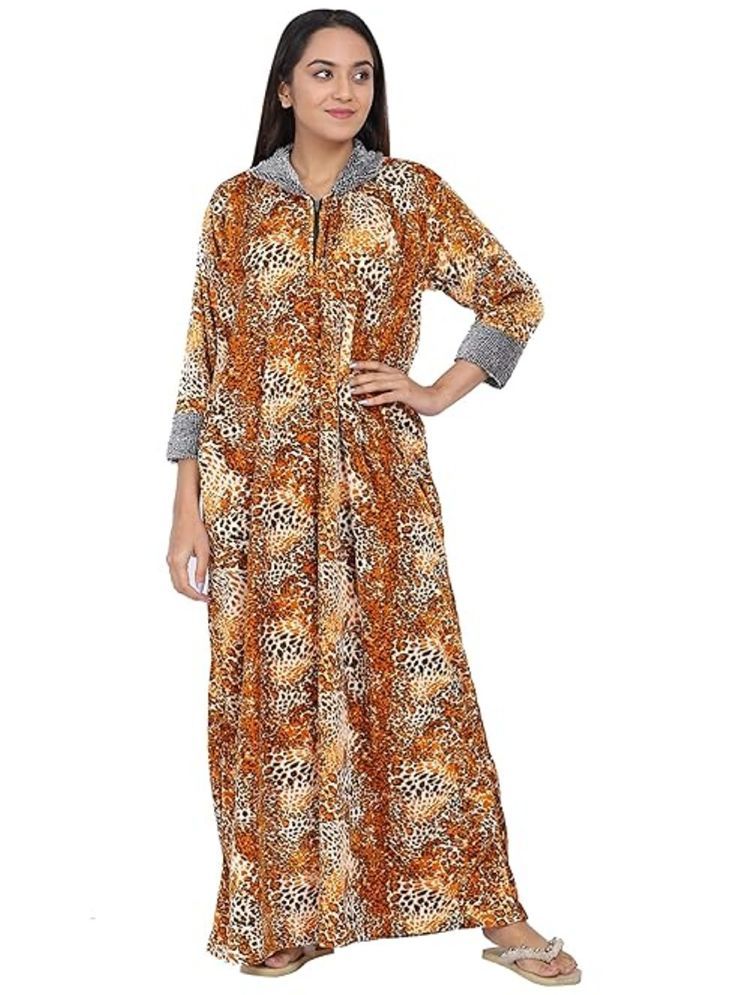     			Raabta Fashion Velvet Printed Full Length Women's Gown - Brown ( Pack of 1 )