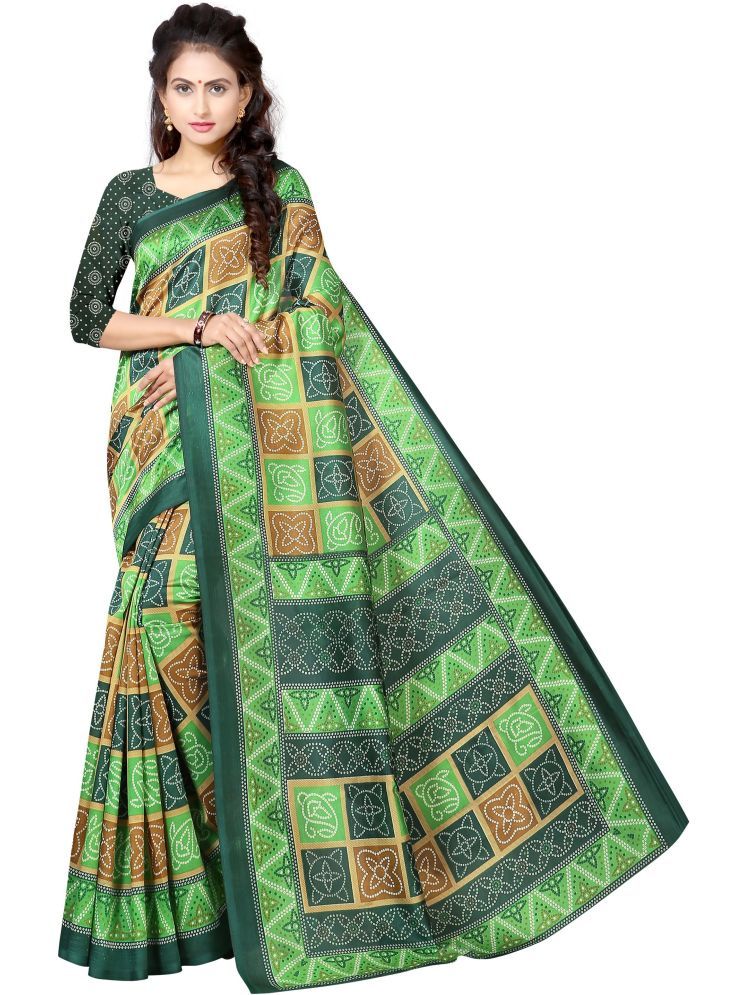     			THE PRIVATE LABLE Art Silk Printed Saree Without Blouse Piece - Green ( Pack of 1 )