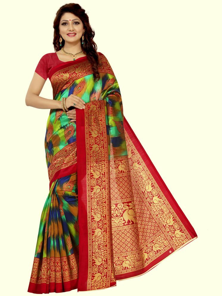     			THE PRIVATE LABLE Art Silk Printed Saree Without Blouse Piece - Green ( Pack of 1 )