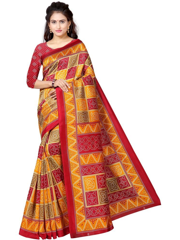     			THE PRIVATE LABLE Art Silk Printed Saree Without Blouse Piece - Gold ( Pack of 1 )