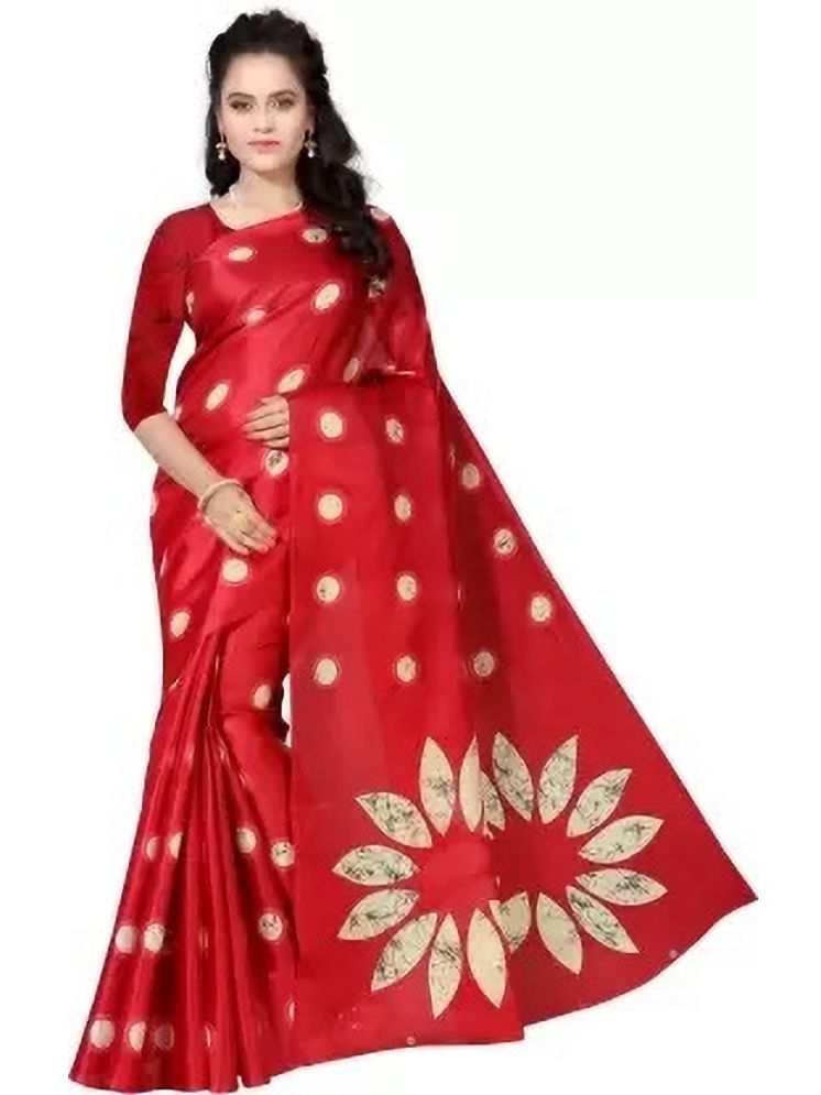     			THE PRIVATE LABLE Cotton Blend Printed Saree Without Blouse Piece - Red ( Pack of 1 )