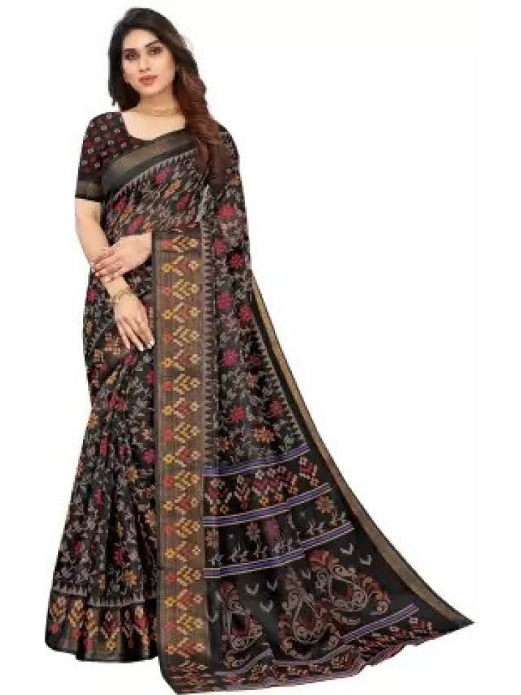     			THE PRIVATE LABLE Cotton Silk Printed Saree Without Blouse Piece - Black ( Pack of 1 )