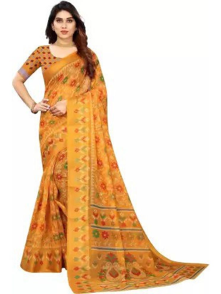     			THE PRIVATE LABLE Cotton Silk Printed Saree Without Blouse Piece - Yellow ( Pack of 1 )