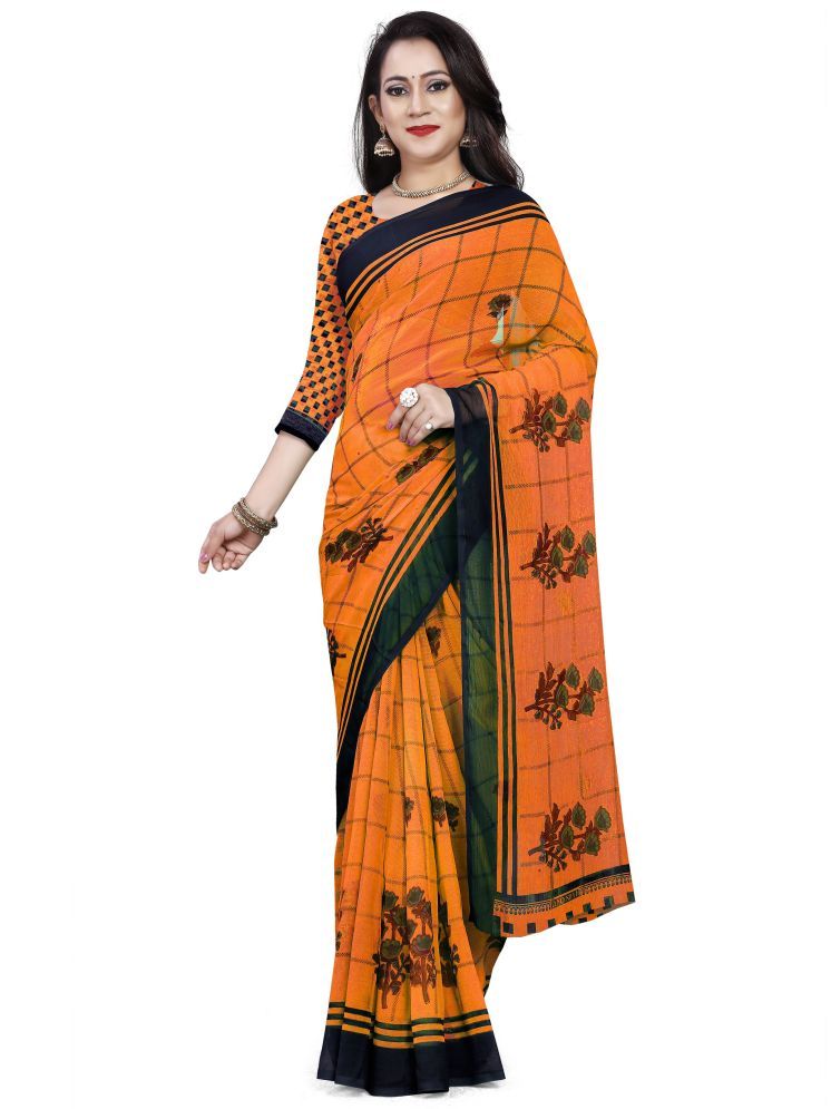     			THE PRIVATE LABLE Georgette Printed Saree Without Blouse Piece - Orange ( Pack of 1 )