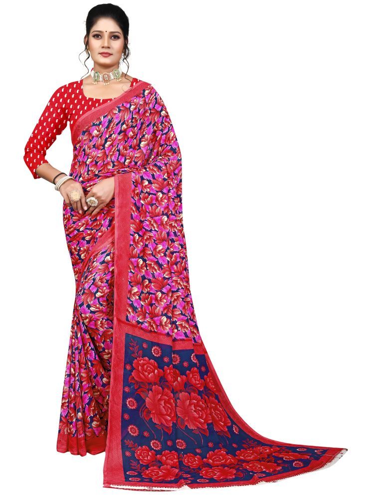     			THE PRIVATE LABLE Georgette Printed Saree Without Blouse Piece - Red ( Pack of 1 )