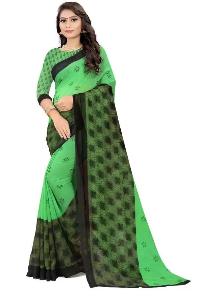     			THE PRIVATE LABLE Georgette Self Design Saree Without Blouse Piece - Green ( Pack of 1 )