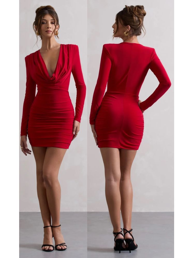     			Traquila Lycra Solid Mini Women's Bodycon Dress - Red ( Pack of 1 )