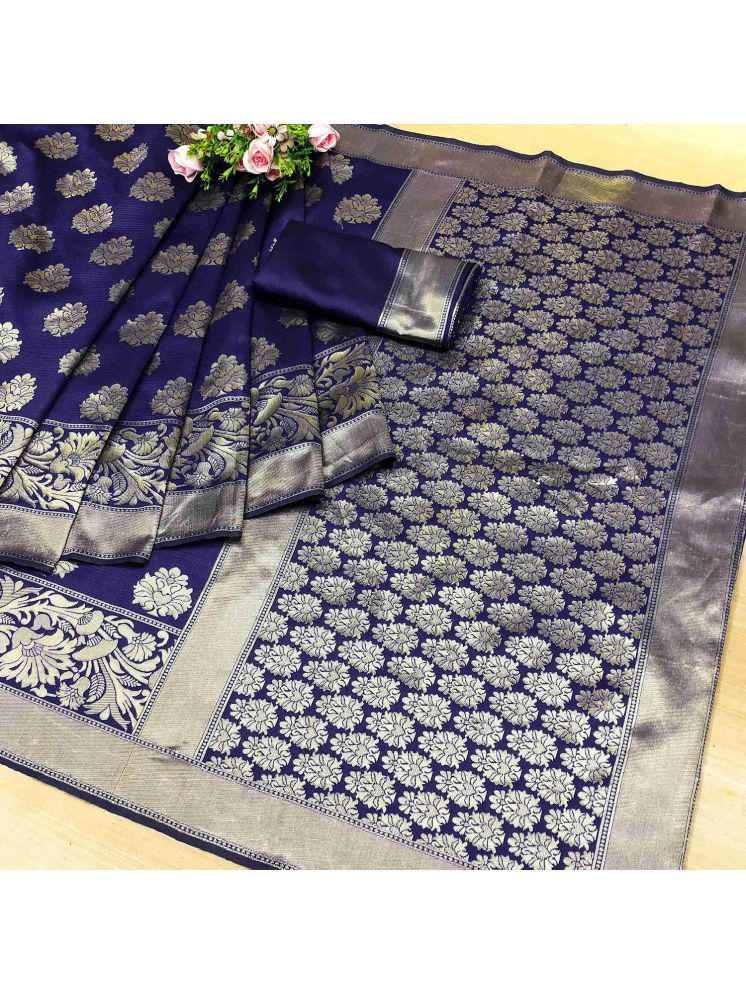     			Trijal Fab Banarasi Silk Woven Saree With Blouse Piece - Blue ( Pack of 1 )