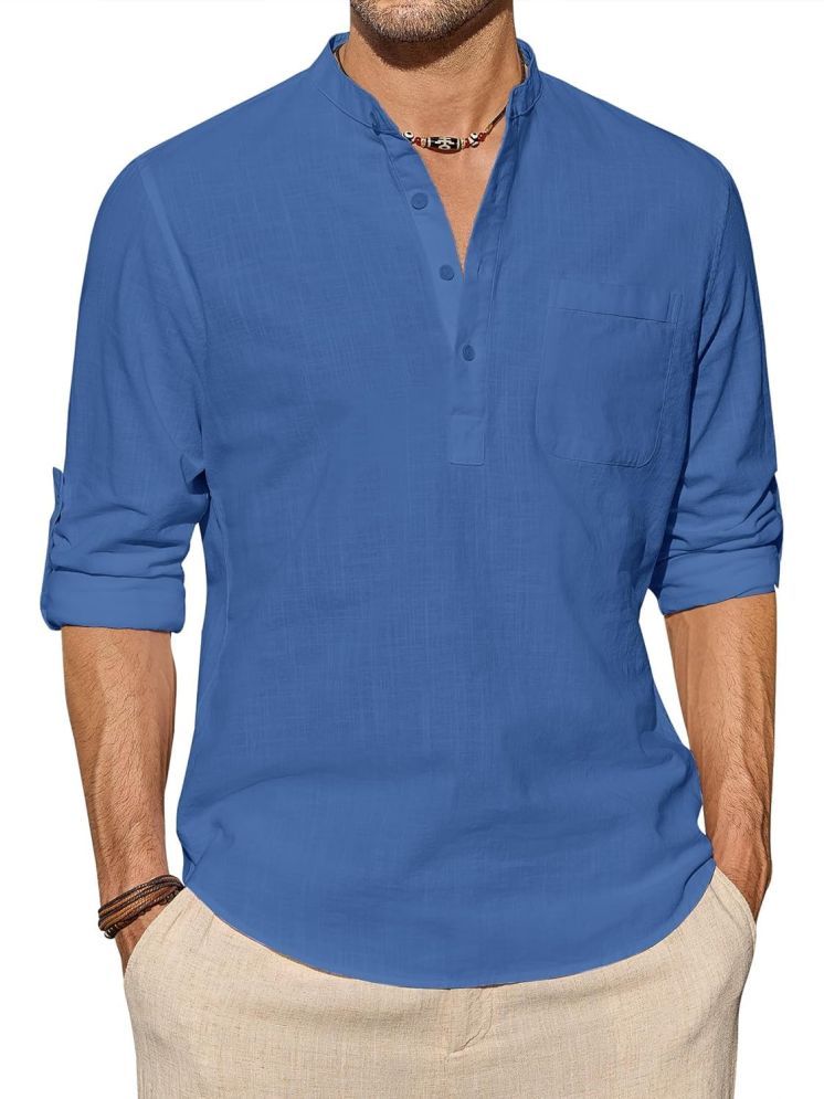     			UNI VIBE Blue Cotton Men's Shirt Style Kurta ( Pack of 1 )