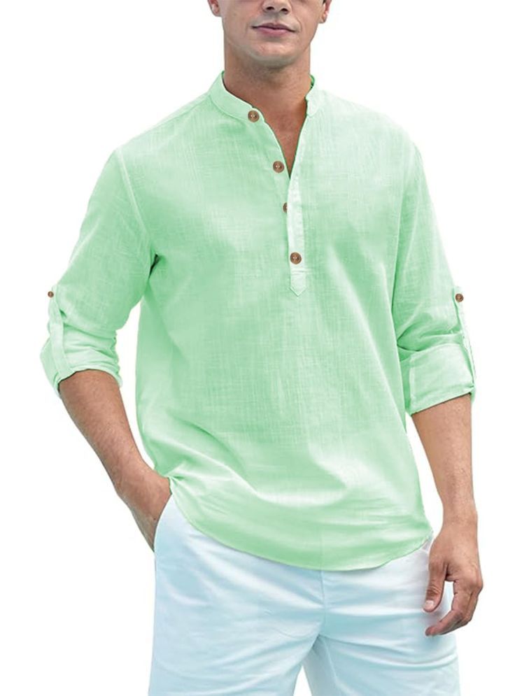     			UNI VIBE Lime Green Cotton Men's Shirt Style Kurta ( Pack of 1 )