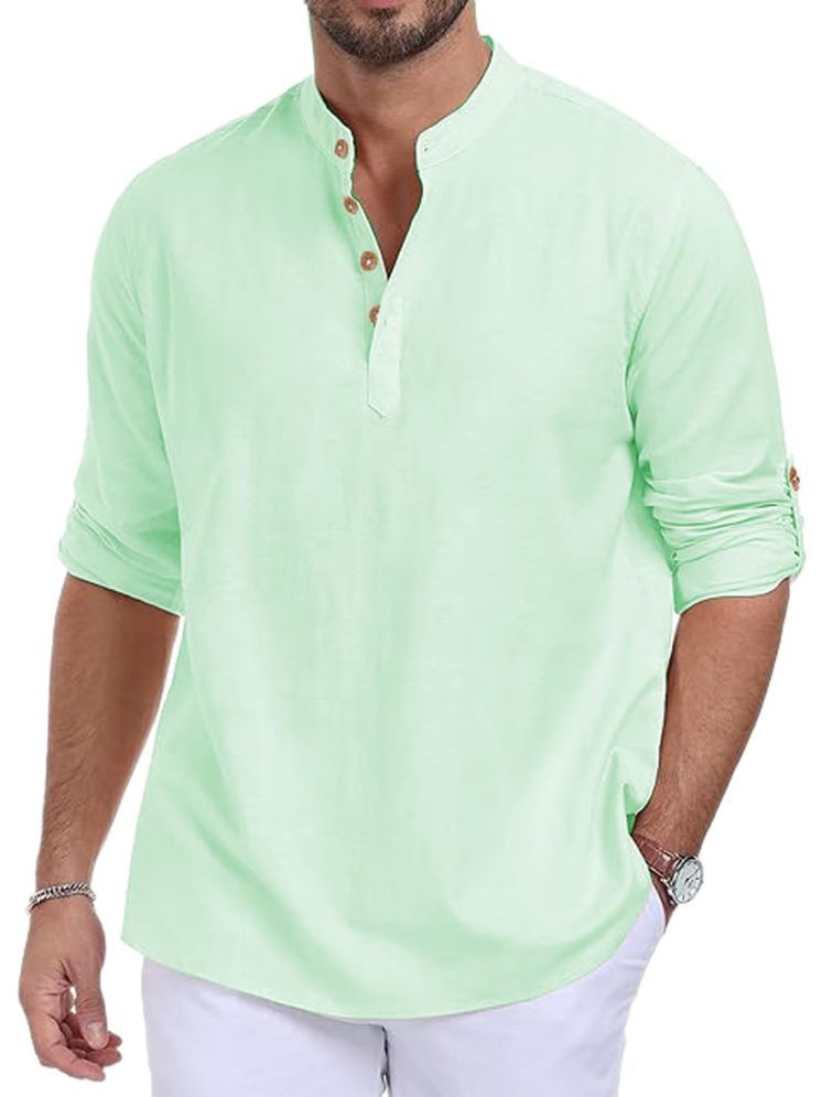     			UNI VIBE Lime Green Cotton Men's Shirt Style Kurta ( Pack of 1 )