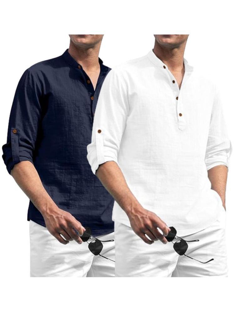     			UNI VIBE Navy Blue Cotton Men's Shirt Style Kurta ( Pack of 2 )