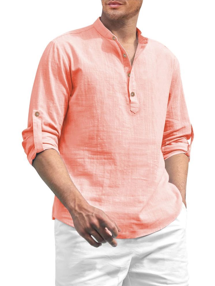     			UNI VIBE Peach Cotton Men's Shirt Style Kurta ( Pack of 1 )