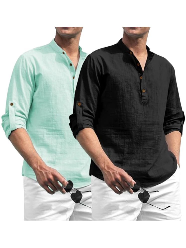     			UNI VIBE Silver Cotton Men's Shirt Style Kurta ( Pack of 2 )