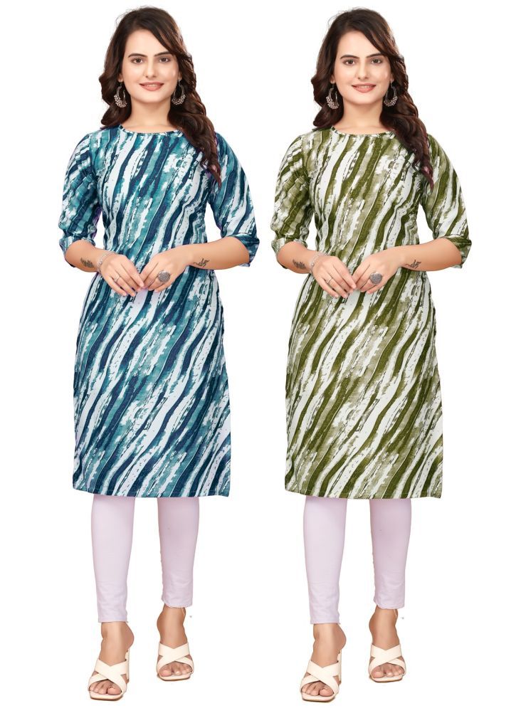     			VJ CORPORATE Crepe Printed Straight Women's Kurti - Navy Blue,Green ( Pack of 2 )