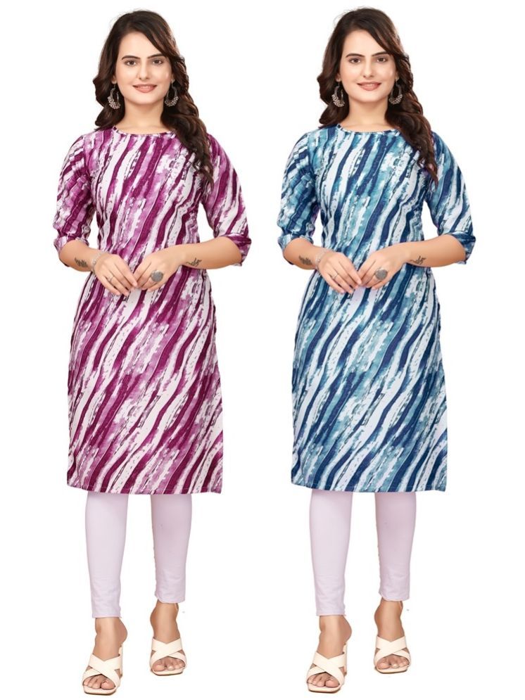     			VJ CORPORATE Crepe Printed Straight Women's Kurti - Purple,Blue ( Pack of 2 )