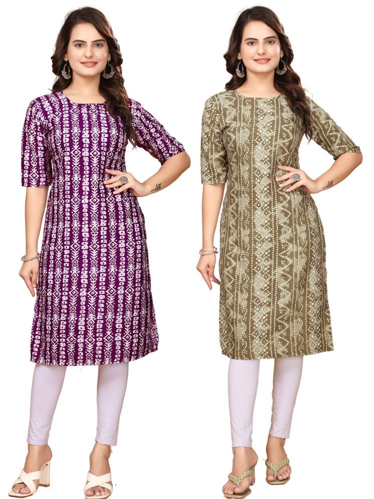     			VJ CORPORATE Crepe Printed Straight Women's Kurti - Maroon,Multicolor ( Pack of 2 )