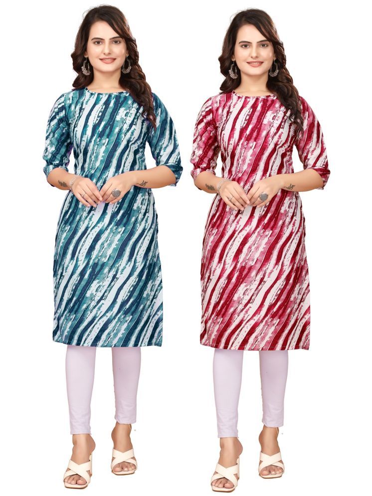     			VJ CORPORATE Crepe Printed Straight Women's Kurti - Navy Blue,Red ( Pack of 2 )